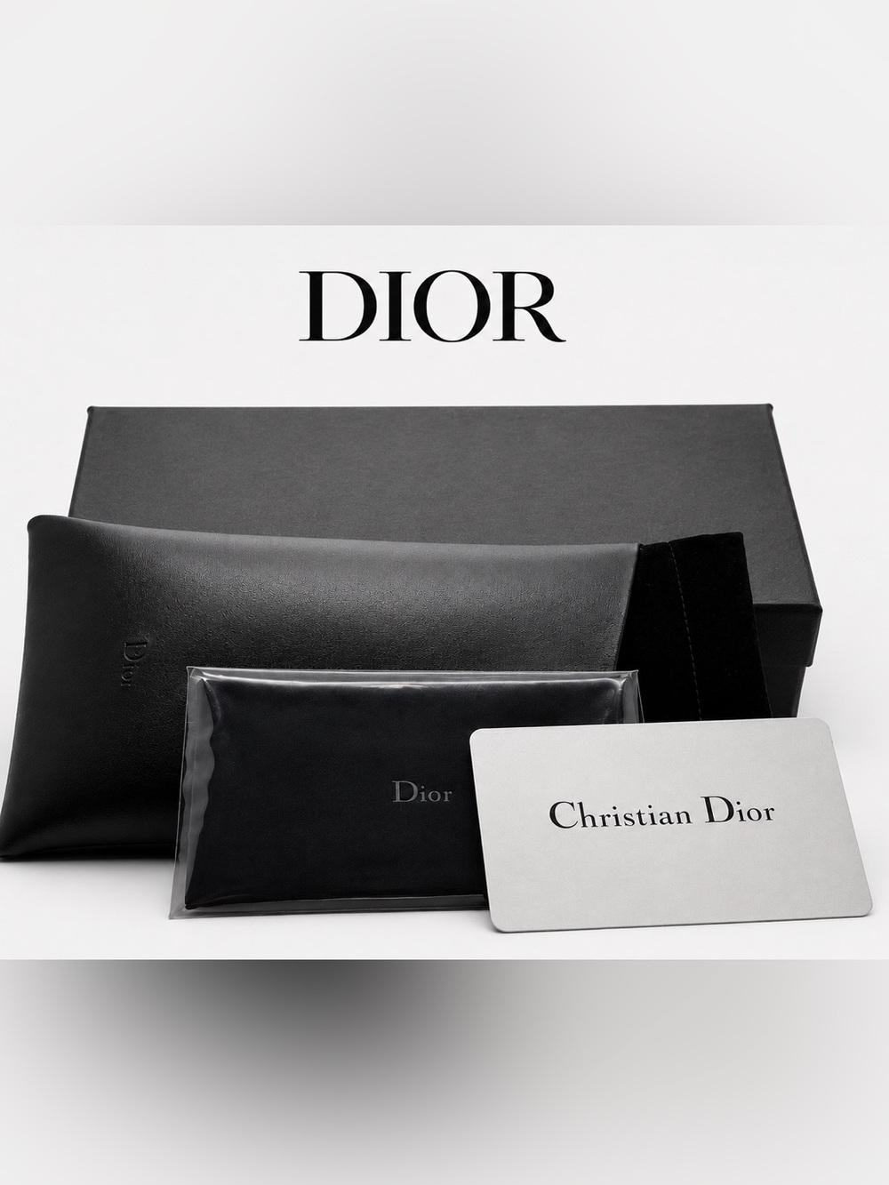 Christian Dior Sunglasses Pouch Case Set | Black Leather Case, Box, Cloth